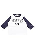 (エックスガール ステージス) X-girl Stages XGIRL×CHAMPION ﾍﾞｰｽﾎﾞｰﾙﾊｰﾌｽﾘｰﾌﾞTｼｬﾂ 120cm ホワイト