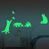 【ufengke】 4-pcs いたずら猫、蝶壁飾り、蛍光ステッカーいたずら猫、蝶壁飾り、蛍光ステッカー　リビングルーム、ベッドルームの取り外し可能な壁のステッカー　壁画