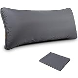 整眠ラボ 日本製 ロング枕 90×43cm 抱き枕 長い枕 セミロング枕 足枕 高さ調整 丸洗いOK ポリエステル綿 ふんわり 通気性 寝返りサポート (グレー, 枕1個+カバー1枚(90×43cm))