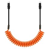 Chubbycable Curly Chubby - スプリング充電ケーブル ストレッチコイル USB Type-C 車用 充電ケーブル ショート 格納式 CarPlayコード オレンジ+ブラック Type-C to Type-C、2.29フィート-3.6フィート