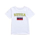 笑え熊 男の子 ワールドカップサッカー ロシア国旗プリント T シャツ 綿製 通気 カジュアル 人気 普段着 1歳-5歳