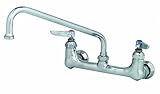 T&S Brass B-0231-EE Wall Mount Double Pantry Faucet with 8-Inch Centers, 12-Inch Swing Nozzle and In