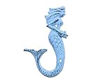 Rustic Dark Blue Whitewashed Cast Iron Decorative Mermaid Hook 7 Inch - Mermaid Wall Decor - Metal H