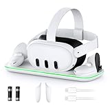 NexiGo 充電ドック (第2世代) Meta Quest 3用 VR充電ステーション LEDライト付き [オン/オフ] Oculus Quest 3用 充電器ディスプレイスタンド 充電式バッテリー2個付き USB-Cケーブル ホワイト