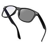 [KANASTAL] ブルーライトカット メガネ 調光 変色 超軽量 UV400 紫外線カット 度なし パソコン用 伊達 眼鏡 ウェリントン型 メンズ レディース ウェリントン型 おしゃれ (明るいブラック)