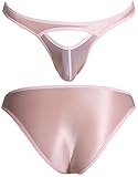 [Miracroute] 穴あき プレイ 下着 フロント オープン コックリング パンティー メンズ エロ シースルー ビキニ フルバック パンツ ペ二パン (XL, ピンク)