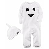 カーターズ ロンパース carter's 男女兼用ホワイトBOOモンスターフェイスカバーオールxベビーキャップ2点セット (6months(61-67cm)) [並行輸入品]