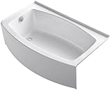 KOHLER 1118-LAW-0 Expanse 60-Inch x 30-Inch Curved Alcove Bath with Bask Heated Surface and Left-Han