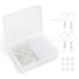HappyHome ピアスフック 50個 ピアスキャッチ300個セット アクセサリー金具 DIY ハンドメイド 基礎パーツ 収納ケース付き (シルバー)