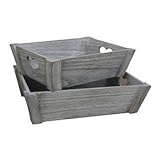 ビンテージハートカットハンドル木製トレイ Set of 2