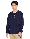 [グッドウェア] 長袖 Tシャツ ヘンリーネック USAコットン 7.6オンス ヘビーウェイト (Medium, ネイビーF8)