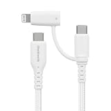 オウルテック 2in1充電ケーブル やわらか超タフで断線に強い 耐屈曲10万回以上 PD60W充電／データ転送 USB Type-C to Type-C／Lightning ホワイト OWL-CBNCCL15-WH