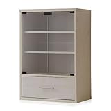 ワイエムワールド 引き出し付き ガラスキャビネット 組合せ自在 ディスプレイラック 6Beeシリーズ 【カラー：ホワイトオーク】 00-HN-GCAB-D