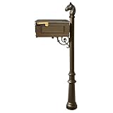 Qualarc Lewistonキャストアルミポストマウントメールボックスシステムwith Post、アルミメールボックス、FlutedベースとHorseheadフィニアル、ブロンズ、船2のボックス