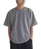 [NAVY] ネイビー Tシャツ メンズ 半袖 鹿の子 無地 インナー クルーネック カットソー トップス アイスグレー:L