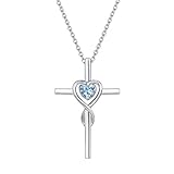Agvana ネックレス レディース アクアマリン 誕生石 十字架 プラチナメッキ シルバー925 金属アレルギー対応 ハート クロスネック
