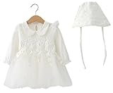 ベビー ドレス 帽子 お宮参り ワンピース 新生児 フォーマル 結婚式 白 女の子 赤ちゃん (60, 白帽子付)