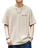 [ODFMCE] メンズ tシャツ 夏 半袖 綿 シンプル 無地 ゆったり おしゃれ 大きいサイズ (JP, アルファベット, L, ベージュ)