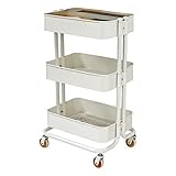 キッチン収納 キッチンワゴン 天板モザイク＆キャスター付き サイドテーブル スチールラック ベビーワゴン カラー2色… (ホワイト3段)