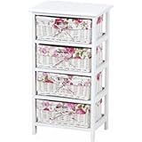 ランドリーチェスト 4段 木製 バスケット引き出し収納付き 【完成品】