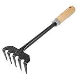 uxcell 庭園熊手　ブラック　ベント　ヘッド　ウッド　ハンドル　除草　播種　旋回土壌　家庭園芸栽培