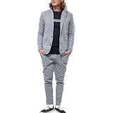 ゴルフ ジャケット セットアップ カジュアル スーツ メンズ おしゃれ スウェット 上下 パンツ M L XL (L, GREY-テーラード)