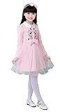 i-loop 子ども服 ワンピース 子どもドレス 長袖 リボンカチューシャ付き フォーマル 秋 冬 春 発表会 結婚式 入園式 演奏会 女の子 フラワードレス (130cm, フラワー刺繍・ピンク)
