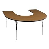 ECR4Kids 60" x 66" Horseshoe Shape Activity Table, Standard Legs w/ Swivel Glides (Oak Top/Black Edg