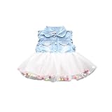 Pojour 夏 1-6歳キッズドレス 子供かわいいチュールワンピース プリンセスドレス 通気 綿 デニムスカート 白(80cm)