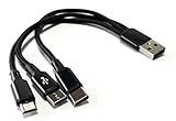 Access 【 5A急速充電 20cm 】 USB 2.0 三股ケーブル 2重編み, USB 2.0 A オス to 2 タイプC オス & マイクロUSB オス 分岐ケーブル, 多機能3 in 1 ケーブル + マイクロファイバークロス付き USB60-M+2C-5A