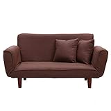 UNE BONNE(ウネボネ) ソファ ソファベッド ソファー 背もたれ肘掛け可動 ソファーベッド クッション2個付き 2人掛け リクライニングソファ ファブリックブラウン