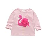 Milkiwai Tシャツ 女の子 長袖 パジャマ トップス ベビーウェア フラミンゴ プリント 春秋 部屋着 プレゼント 綿 80 90 100 110 120 size 90 (ピンク)
