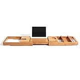 S&amp;C Live バスタブトレー バスタブラック バステーブル ブックスタンド付き 伸縮式 スマホ ワイン 化粧水 インテリア雑貨置き台 竹製 浴室バス お風呂用品　バスグッズ　ナチュラル ＃16317 (2)