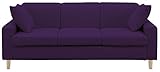 家具の赤や ロングソファ 3人掛け 3Pソファー 布地 ファブリック 脚付き クッション2個付き (バイオレット, 脚部-ナチュラル)