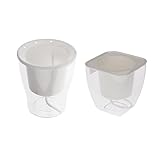 Flameer 植物鉢　透明　プランター　綿紐付き　自己吸収　フラワーポット　2個セット　スクエア＋ラウンド　通気性