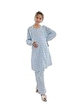 Asia Color パジャマ レディース 長袖 前開き チェック柄 上下セット 授乳口付き 可愛い 肌に優しいガーゼ生地　ルームウエア (M, ブルー)