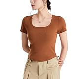 [COTEN] カップ付きTシャツ カップ付き 半袖 綿 ブラトップ Tシャツ コットン パッド付きTシャツ レディース インナー トップス Tシャツブラ ブラ 半袖 下着 肌着 部屋着 ジム 運動 カットソー パッド付き おしゃれ S M L XL (L, キャメル)