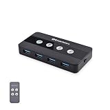 Cable Matters 4ポート USB 切替器 4台PC用 4入力4出力、リモコン付き USB 3.0 切替器、USB4またはThunderbolt 4ポート用USBA - USBC 変換アダプター付属