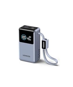 UGREEN 極小型モバイルバッテリー 10000mAh PD45W 高出力 充電ケーブル一体型 リアルタイム表示 PSE認証済 PB727