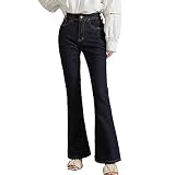[Teddy] デニムパンツ レディース ストリート フレア ジーパン ストレッチ 薄手 ハイウエスト 春夏秋 pants459 (XL, ダークネイビー)
