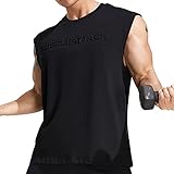 [VUNIANKO] タンクトップ メンズ 100%コットン トレーニングウェア ノースリーブ 筋トレ ジム 吸汗 Tシャツ インナー ロングTシャツ カットソー (M, ブラック)