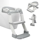 Ceritica 子供用補助便座 折りたたみステップ内蔵 トイレトレーニング キッズ用 2-5歳推奨 折りたたみ可能 トイレトレーナー 練習用 滑り止め加工 多機能デザイン クッション付き コンパクト 省スペース 衛生的 持ち運び便利 おしゃれ バスルーム収納 安心素材 グレー 家庭用 保育園用 グレー (グレー+ホワイト)