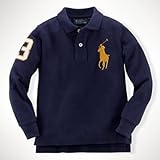 Ralph Lauren（ラルフ ローレン）ポロ　ビッグ ポニー ポロシャツ 長袖（紺色）刺繍ゴールド【月齢：2歳・3歳・4歳】（並行輸入品） (3T（3歳）) [並行輸入品]