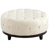シアンデザインラウンドFootloose Ottoman Footlooseラウンド木製とFoam Ottoman、 ベージュ 06328