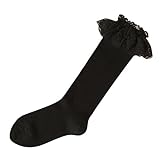(靴下屋)kutsushitaya キッズ レース付ハイソックス19〜21cm クロ