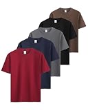 Sukinana 7.7oz tシャツ メンズ 半袖 綿100% 肉厚生地 3/5枚組 透けない 三本針 無地 ヘビーウェイト ティーシャツ 丸首 抗菌防臭 インナーシャツ 吸汗性 複数色選び (JP, アルファベット, 4XL, ダーク5色(ブラック × ダークグレー × ネイビー × ワインレッド × コーヒー))