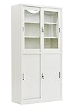 スチールキャビネット アクリル窓仕様 スチール キャビネット 書庫 スチール書庫 引き戸 鍵付き 完成品 業務用 ホワイト f022