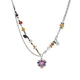 [Peiiwdc] ハートビーズペンダントネックレス小さなスターチェーンネックレスチョーカーペンダントネックレスハートネックレス女性ジュエリ