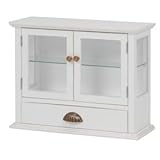 ガラスキャビネット/リビング収納 木製 幅50cm×奥行20cm 引き出し収納付き アンティーク調 RCC-1792AW アンティークホワイト(白)