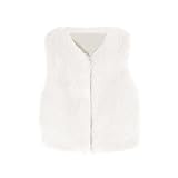 POTOJP 子供用ファーコート 女児 フェイク ファーベスト 暖かい ジャケット ガルズ 人工毛皮 欧米風 オシャレ キッズ衣装 パーティー 日常生活 カジュアル (140, ホワイト)